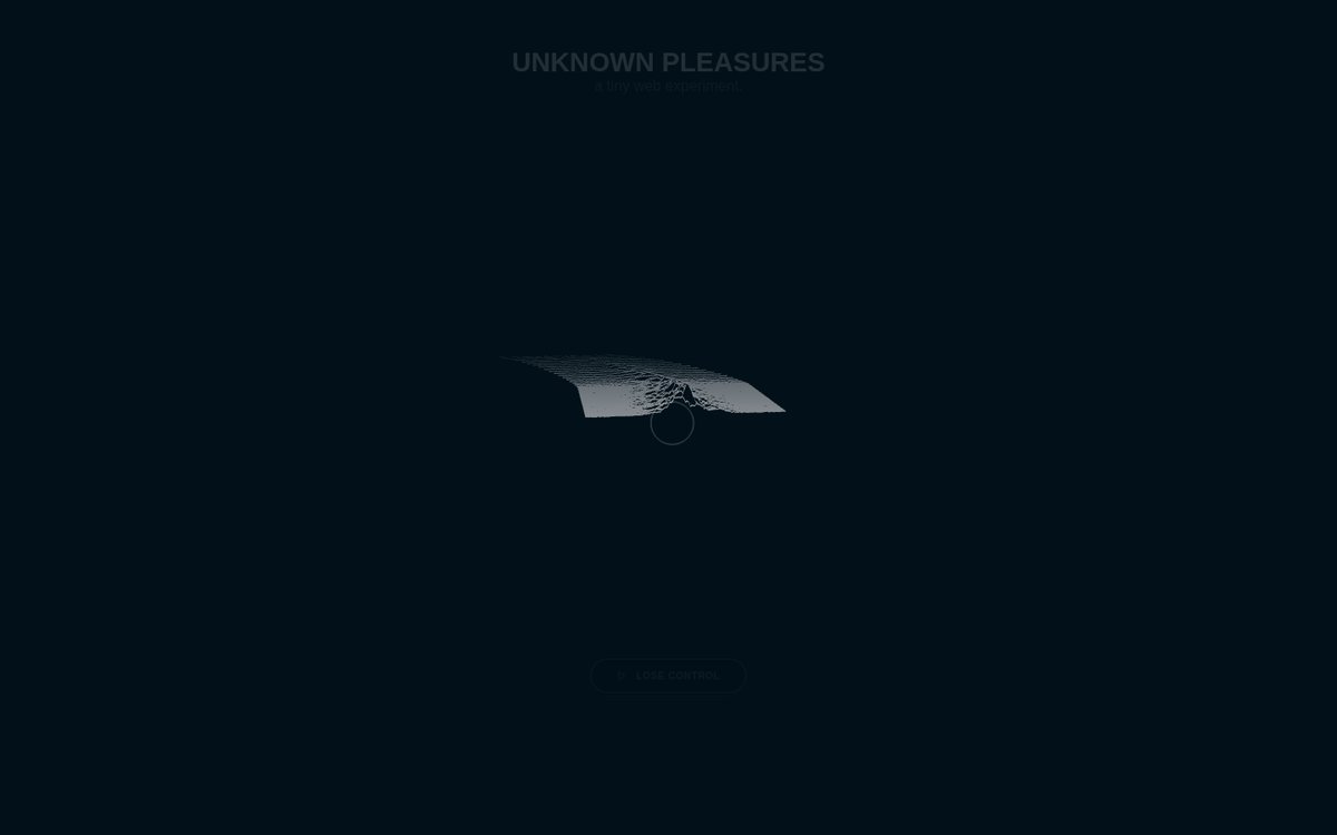 Unknown Pleasures WebGL visualizer rendering the iconic stacked waveform landscape from Joy Division's album cover